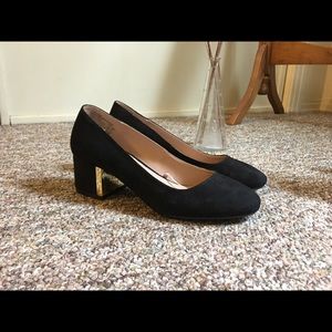 NWB Block Heel Pumps Black with Gold Detail
